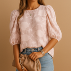 back view of floral blouse