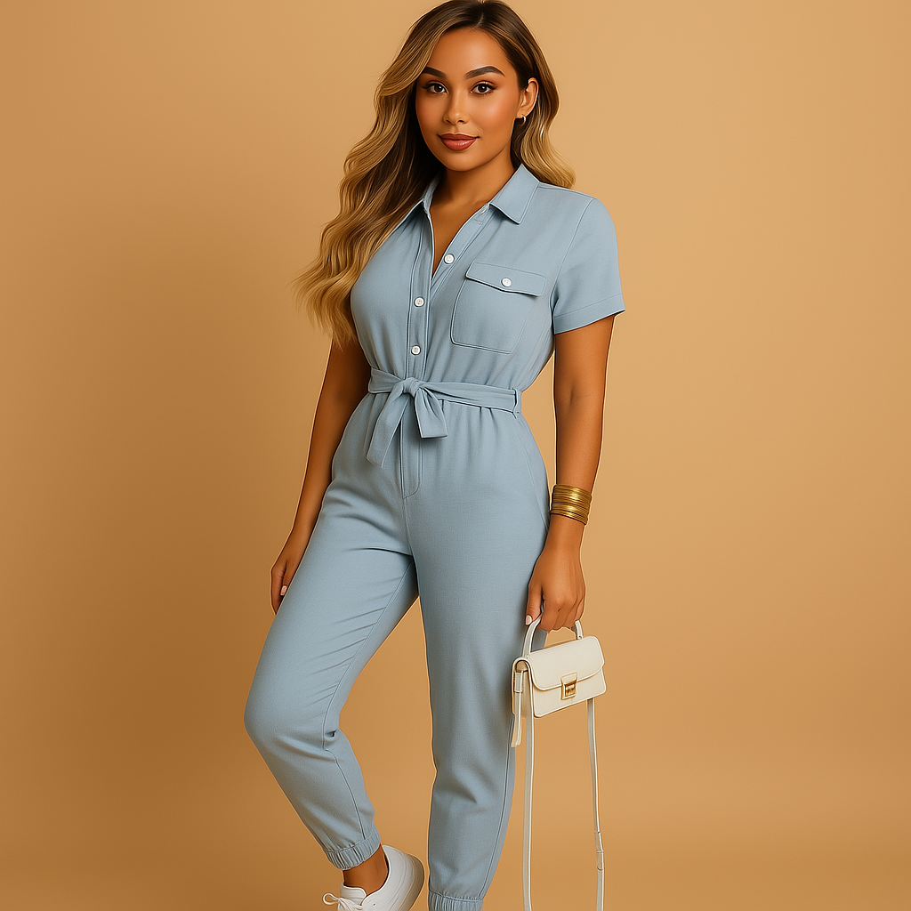 jumpsuit styled with accessories for modern outfit look