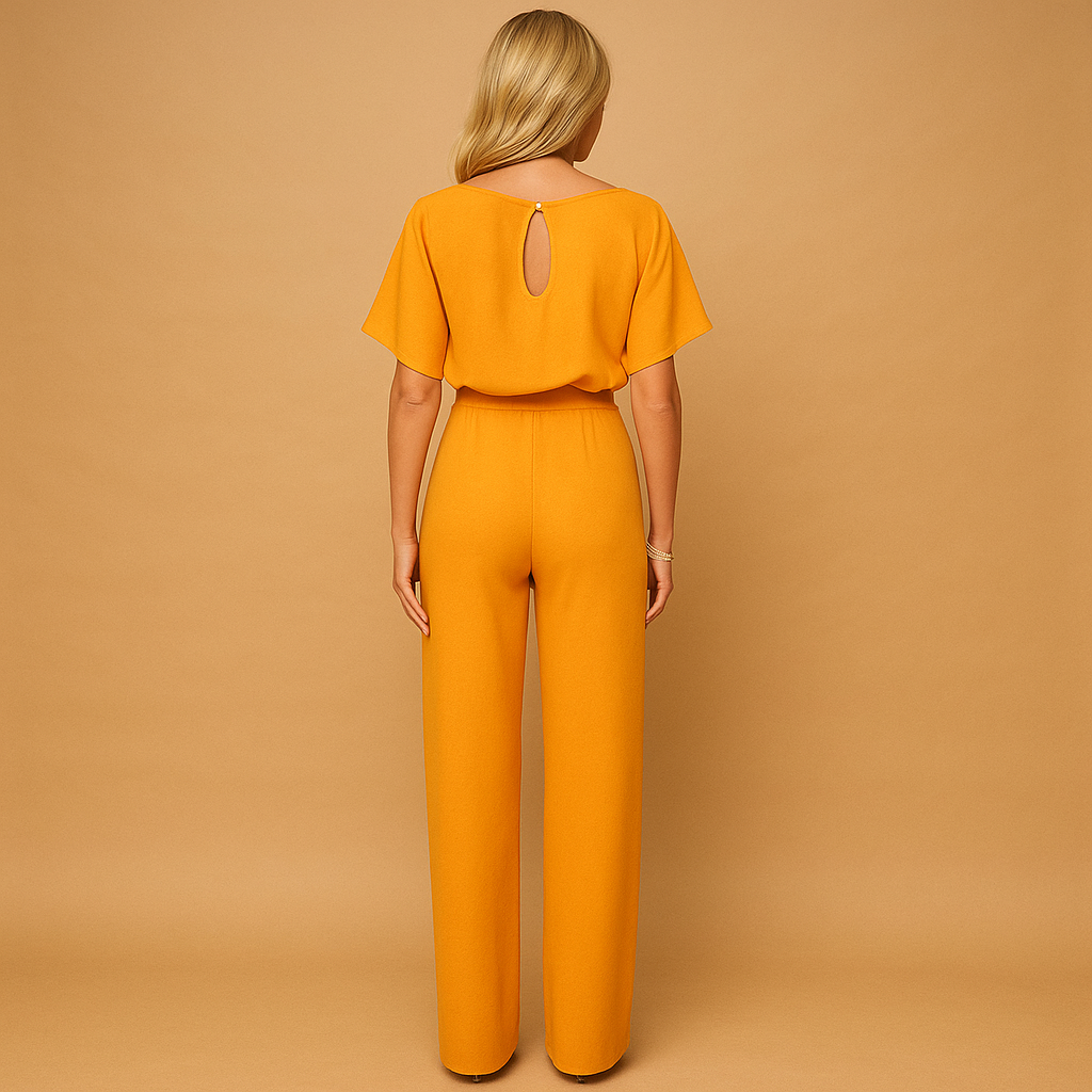 close up of lace up detail on front of jumpsuit showing design and fit