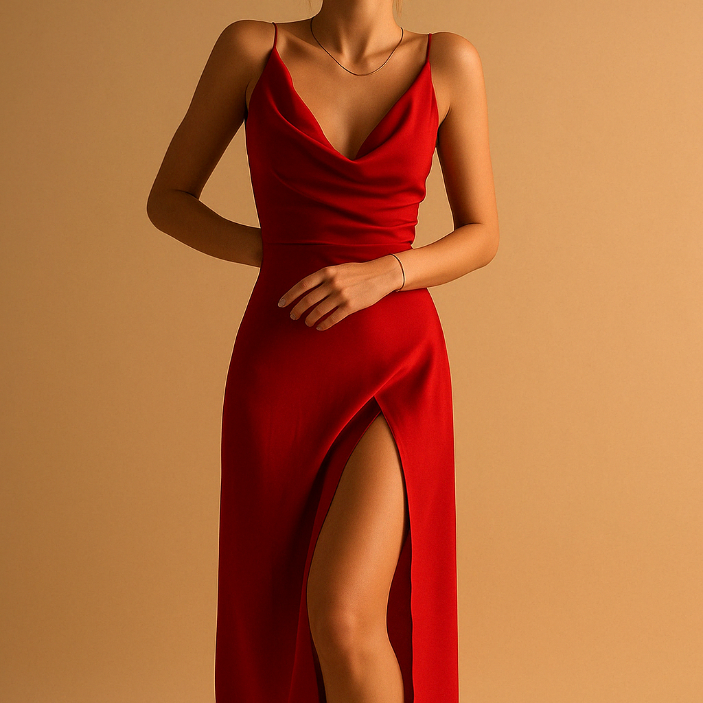 back view of maxi dress showing ankle length and smooth structure