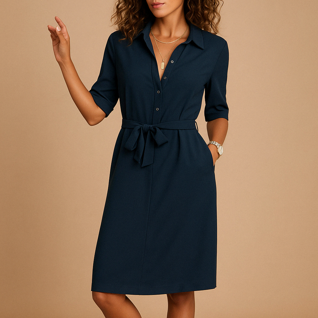 close up of minimalist design with clean lines on midi dress