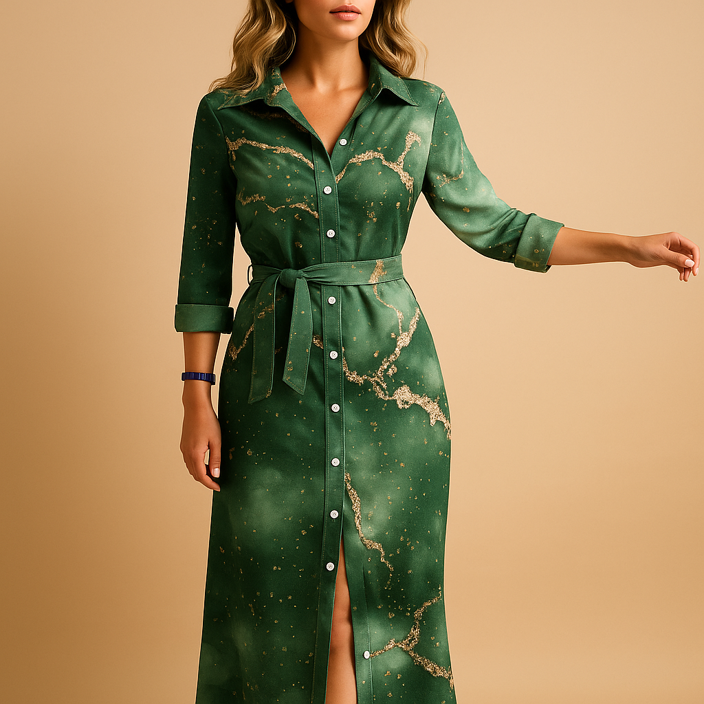side view of long summer dress with flowing length and relaxed fit for women