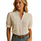 woman wearing white blouse front view