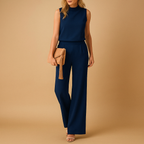 back view of wide leg jumpsuit showing full length structure and balanced fit