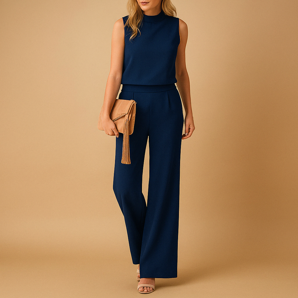 back view of wide leg jumpsuit showing full length structure and balanced fit