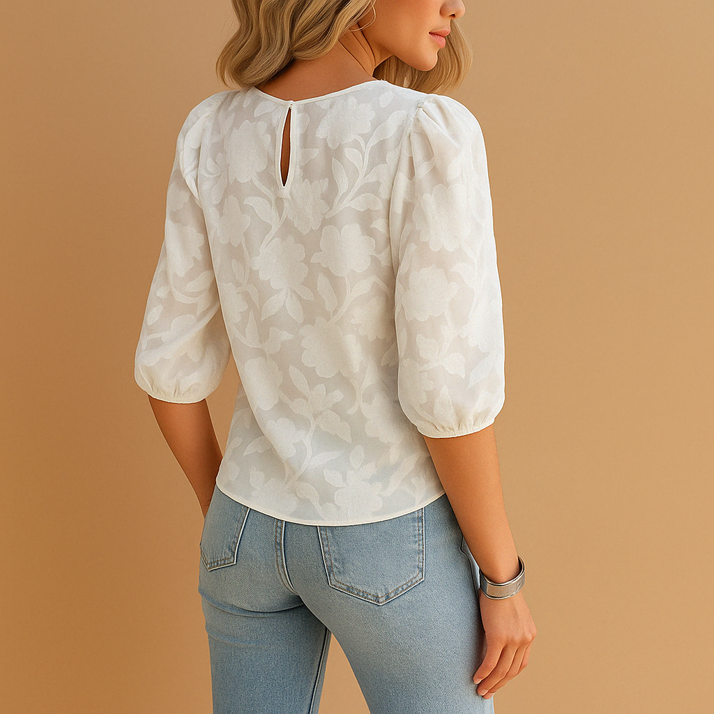 side view of floral blouse for women